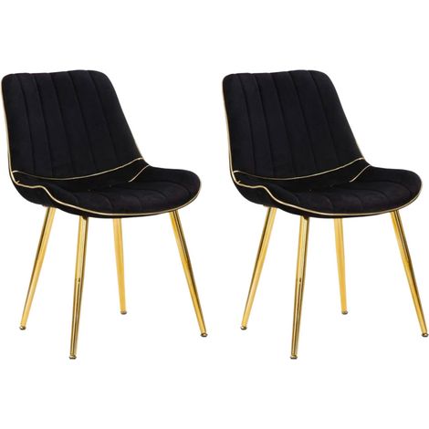 Lot de 2 Chaises en Tissu "Paris" 79cm Noir & Or