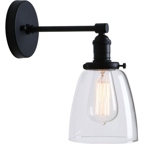 Applique murale vintage moderne en verre transparent - Éclairage mural industriel - Lampe murale de cuisine - Miroir - Couleur noire (1/5)