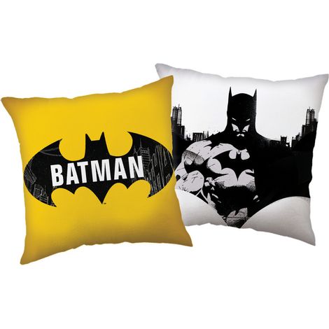 JERRY FABRICS COUSSIN BATMAN 40 X 40 CM - MOTIF BATMAN ET BANDE DESSINÉE RÉVERSIBLE - 100% POLYESTER DOUX COUSSIN DÉCORATIF POUR