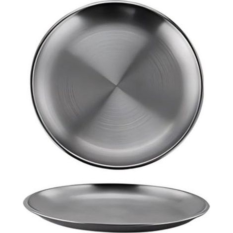 Teller 5er Pack Edelstahlteller Runde Metallteller Campingteller Küchenutensilien Spülmaschinenfest zum Servieren von Speisen, Grillgerichten, Sn (1/5)