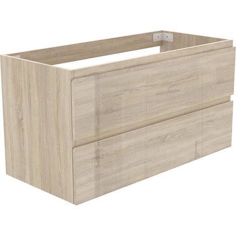 Meuble de Salle de Bain Brillant 100cm avec 2 tiroirs, Meuble sans vasque, Chêne