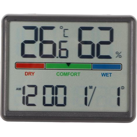 Réveil numérique noir avec affichage température et humidité, dos magnétique, horloge électronique de bureau (1/5)