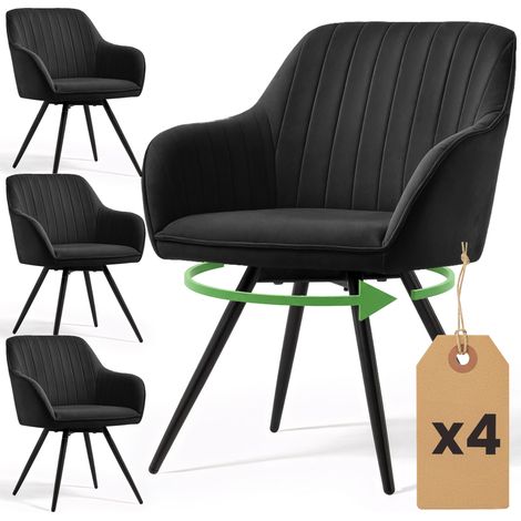 Set di 4 Sedie girevoli in velluto con cuciture TURNO Nero gambe nere (1/5)