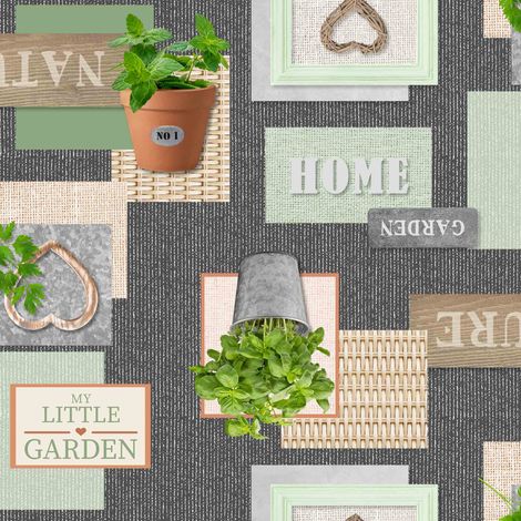 Nappe Toile cirée au mètre Jardin garden anthracite