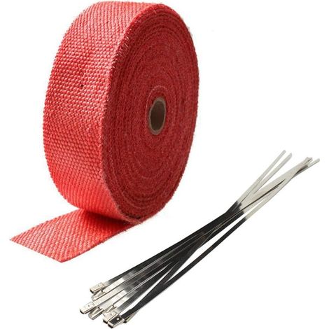 5CM X 5M Rouge Bande Thermique Echappement Ruban Protection Bande Isolant Moto Tuyeau Collecteur d'échappement avec 6 Attaches Câble (1/5)