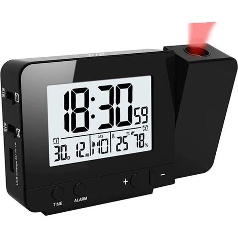 Houhence – Orologio proiettore LED con retroilluminazione – Proiezione rotante fino a 3 m – 3 livelli di luminosità – Alimentazione a rete o con 2 batterie AAA (1/5)