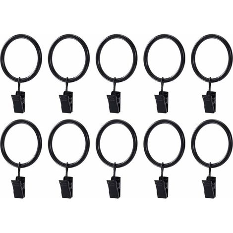 20pcs Rustproof Curtain Rings with Metal Clips Curtain Clips Hook (Black) (1/5)