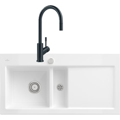 VILLEROY ET BOCH Subway Pure 60 fregadero desagüe derecho desagüe automático + grifo de cocina Umbrella Flex Antracita