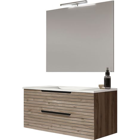 Kibath Mueble de baño con Lavabo, Espejo y Aplique LED KEN 100x45 cm acabado Desierto mate 2 cajones suspendido