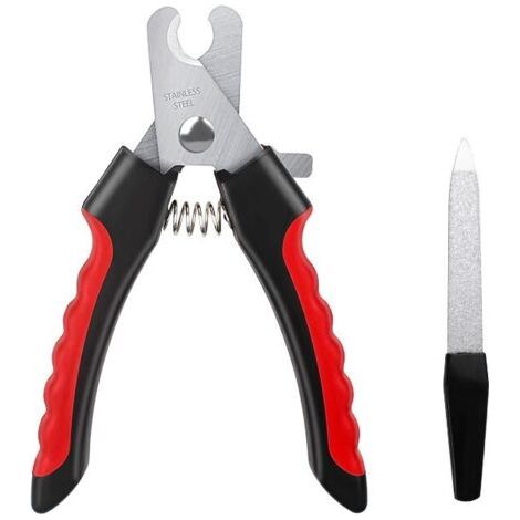 royaluxe-Coupe-ongles pour chiens et chats avec lime – set 2 pièces, manche en caoutchouc ergonomique antidérapant, taille 16cm, noir-rouge, grand modèle (1/5)