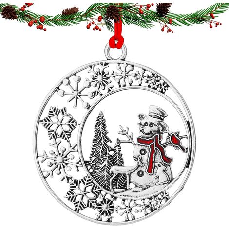 Adorno redondo de metal con forma de muñeco de nieve, 6 cm, decoración colgante para árbol de Navidad, regalo para fiestas (1/4)