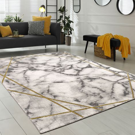 Paco Home Morbidi tappeti marmorizzati a pelo corto in grigio e oro per il soggiorno con motivi diversi 80x150 cm, Oro 3