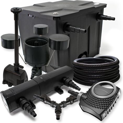 SunSun Komplettset: CBF-350 Teichfilter bis 12000 L, CTF-8000 Teichpumpe 8000l/h 70W, CUV-218 Teichklärer 18W, 25m Teichschlauch 25mm, CSP-250 Skimmer 2500l/h, HJ-943 Springbrunnen 800l/h, Y-Verteiler (1/5)