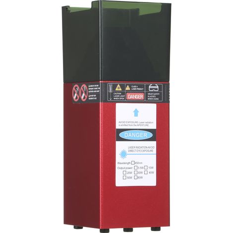Ortviai Module Laser 80 W 450 nm pour Gravure et Découpe, Tête Fixe en Alliage d’Aluminium Rouge pour CNC, Imprimantes 3D