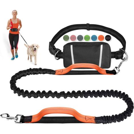 Laisse pour chien mains libres élastique rétractable pour chien, course à pied, jogging, entraînement, randonnée avec chiens de taille moyenne à grande, pochette ceinture