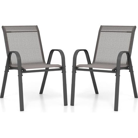 Set di 2 sedie da giardino impilabili, in textilene e metallo, grigio