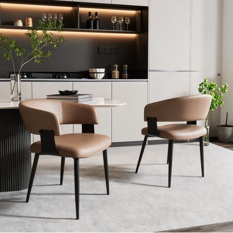 Chaise de salle à manger 47x45x78 cm en similicuir marron, lot de 2 moderne pour cuisine FloraGrace (1/5)