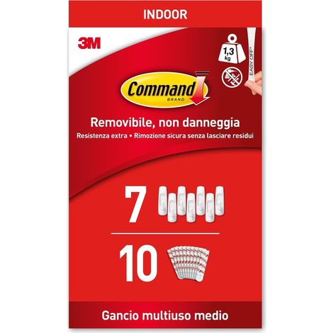 Command Ganci Medi Adesivi Bianco, 7 Ganci e 10 Strisce per Interni - ottimi per Appendere Abiti, Borse e Strofinacci senza Forare il Muro (1/5)