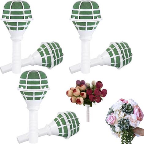 Supports de bouquet lot de 6 - porte-bouquets avec mousse florale pour fleurs artificielles, blanc, 18 x 8 cm (1/5)