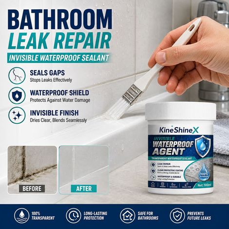 KineShineX Transparent Waterproof Adhesive 100ml Invisible Leak Repair and Sealing Agent for Bathrooms, Roofs, Window Sills, and Walls (1/4)