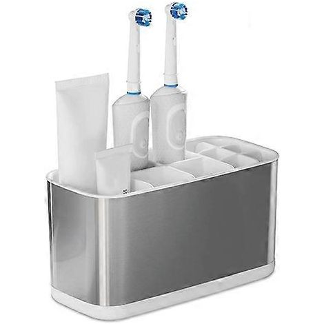 Porte-brosse à dents, organisateur de brosse à dents électrique en acier inoxydable, porte-brosse à dents et dentifrice à poser sur le comptoir de la salle de bain (1/5)
