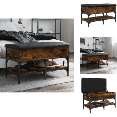 Banc à chaussures chêne fumé 82x42x45 cm bois d'ingénierie - Banc À Chaussures - Banc Coffre - Meuble Rangement - Organisation Chaussures - Entrée Déco (1/5)