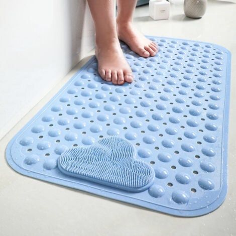 Tapis de douche antidérapant avec ventouses et trous d'évacuation, tapis de douche avec coussins de massage, grand tapis de douche pour la salle de bain, pieds de douche pour la salle de bain familial (1/5)