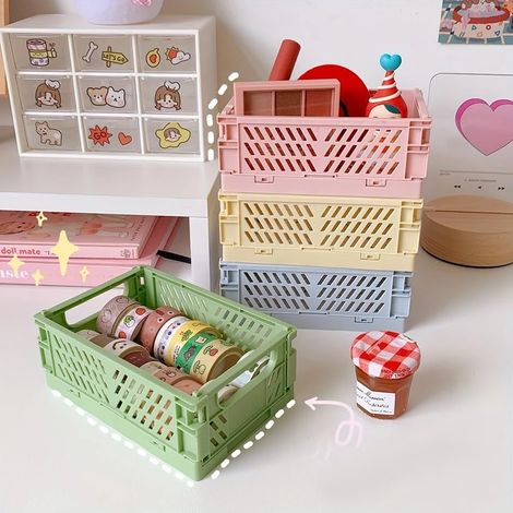 Lot de 4 mini boîtes de rangement pliables, petites boîtes de rangement empilables en plastique, idéales pour l'organisation de la maison et du bureau (1/5)