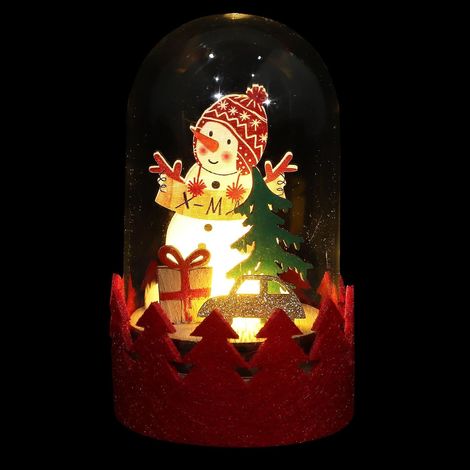 Décoration Lumineuse de Noël Bonhomme de Neige en Bois Rouge pour Table (1/5)