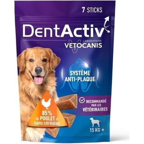 DentActiv - 7 Bâtonnets - VETOCANIS - Hygiène Bucco-Dentaire au Poulet pour Chien 15kg+ (1/5)