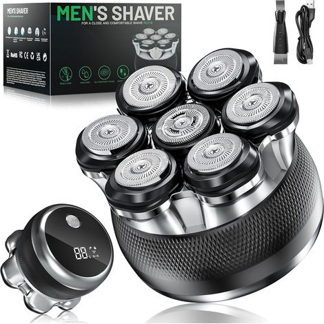 Rasoir Tete Chauve Homme, 7D Flexible Rasoir avec 2 Vitesses Réglables, Tondeuse Crane Chauve Sec & Humide, Longue durée de vie des piles, Facile à Nettoyer, Chargement USB-C (1/5)