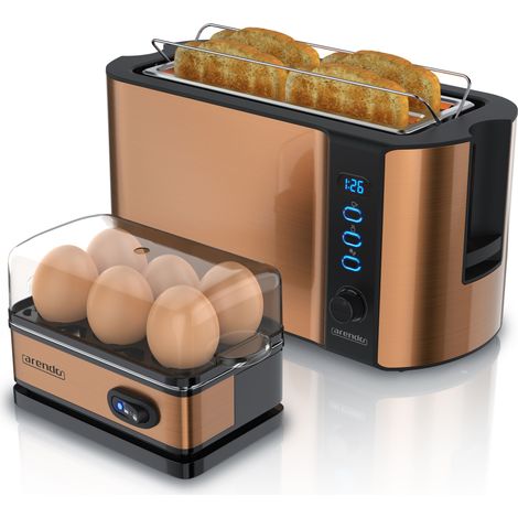 Arendo Frühstücks-Set 2-teilig, 4-Scheiben Langschlitztoaster, 6er Eierkocher, Kupfer (1/5)