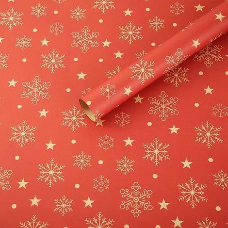 Sollbry fleurs, cadeaux, décorations de boîtes cadeaux, cadeaux, papier d'emballage de fleurs, (papier d'emballage de flocon de neige rouge de Noël épaissi, 70 x 50 cm, rouge) (1/5)
