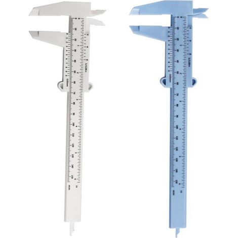 Fonepro 2Pcs 6 pouces 150 mm Mini pied à coulisse en plastique à double échelle pied à coulisse. outil de mesure de pied à coulisse. pour menuiserie. étudiant. mesure de bijoux. etc. blanc et bleu. (1/5)