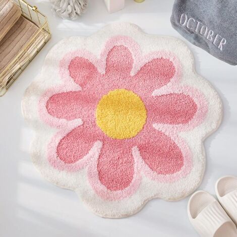 Tapis de bain mignon 40cm x 40cm (rose), doux et moelleux en forme de fleur, en microfibre, absorbant l'eau, antidérapant, pour toilettes, baigno (1/5)