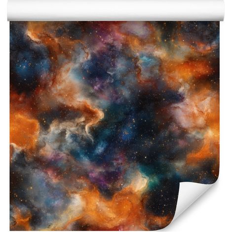 Papier peint aquarelle galaxie orange et bleu marine 50x1000 cm (1/5)