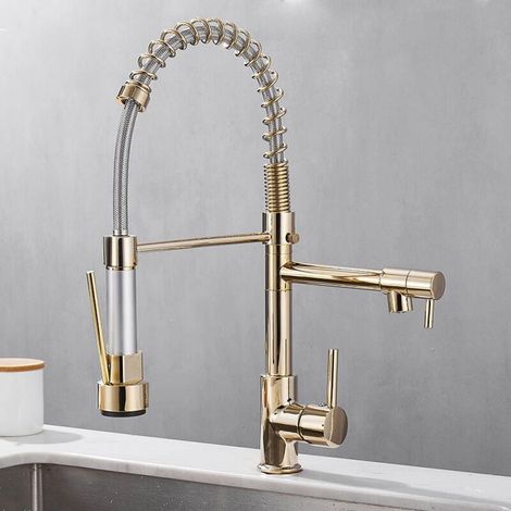 Pull-out Kitchen Tap with 2 Jets 360° Swivel Kitchen Mixer Tap with 2 Cold & Hot Spray Modes Available Gold (1/5)