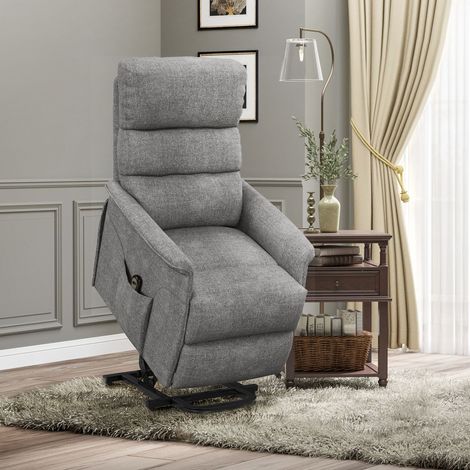 Fauteuil releveur électrique 66x90x96 cm gris en polyester avec fonction inclinable et poche latérale (1/3)