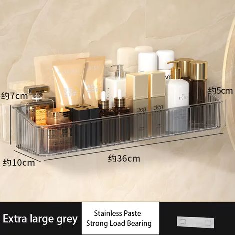 (Gris A) Étagère de rangement pour salle de bain, fixation murale sans perçage, support mural pour produits cosmétiques (1/5)