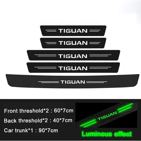 (5 pièces) Autocollants de protection lumineux de seuil de porte de voiture avec logo VW Tiguan,pour coffre arrière et pare-chocs (1/3)