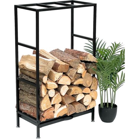 DanDiBo Kaminholzregal Innen Metall Schwarz Kaminholzständer 80 cm mit Schublade 96356 Holzkorb Kaminholzhalter Holzregal (1/5)
