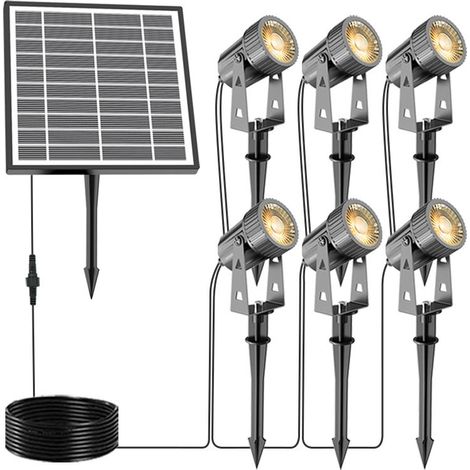 LED-Außenstrahler, 3W Solar-Gartenleuchte, warmweißes Licht 3000K, 1440 lm, geerdeter Stecker, IP65 wasserdicht, mit Fernbedienung (6er-Pack)