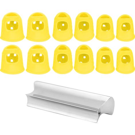 Barre de slide en alliage de zinc pour guitare et ukulélé, avec embout rainuré et 12 protège-doigts en silicone jaune. (1/5)