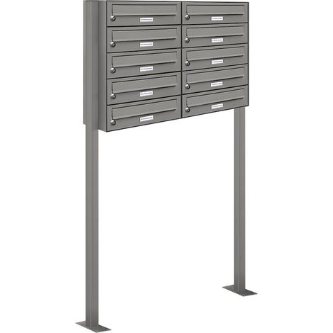 10er Premium Standbriefkasten Aluminiumgrau RAL 9007 freistehend Postkasten 2x5 (1/5)