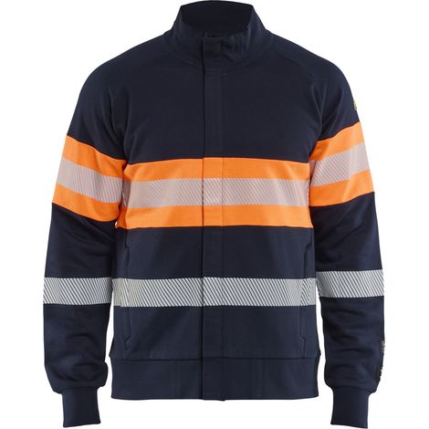 Sweat de travail zippé multinormes inhérent sans métal - Marine/Orange fluo XXXL