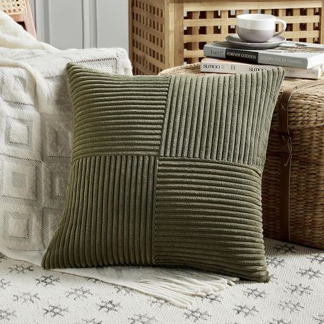 Lot de 1 Boho Housse de Coussin 50x50 Olive,à Motif Croisé Decoration Housses de Coussin en Velours Côtelé,Douillet Taie d'oreiller Housse Coussin Moderne pour Canapé Chambre Chaise Lit