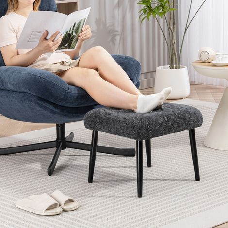 Pouf avec coussin d'assise moelleux, pieds en acier, repose-pieds en tissu chenille, 45 x 41 x 38 cm, gris foncé (1/5)