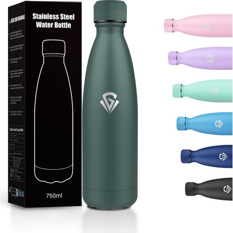 Bouteille Isotherme 750ml, Gourde Inox Double Paroi, Gourde Sport Réutilisable sans BPA, Bouteille Métal Étanche pour Sport, Bureau, École, Yoga, Camping, Randonnée, Enfant, Adulte, Femme, Homme (1/5)