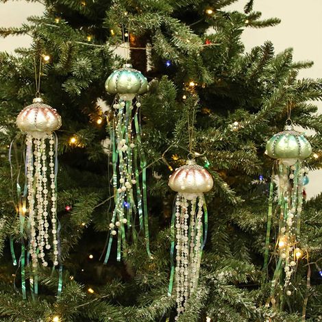 4PCS Suspension méduse perle en verre, lot de 4 décorations pour sapin de Noël, ornements de fête pour maison (1/5)