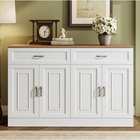 Sideboard 120x35x80.5 cm Weiß aus Spanplatte mit 4 Türen, 2 Schubladen, verstellbaren Einlegeböden und Soft-Close (1/5)